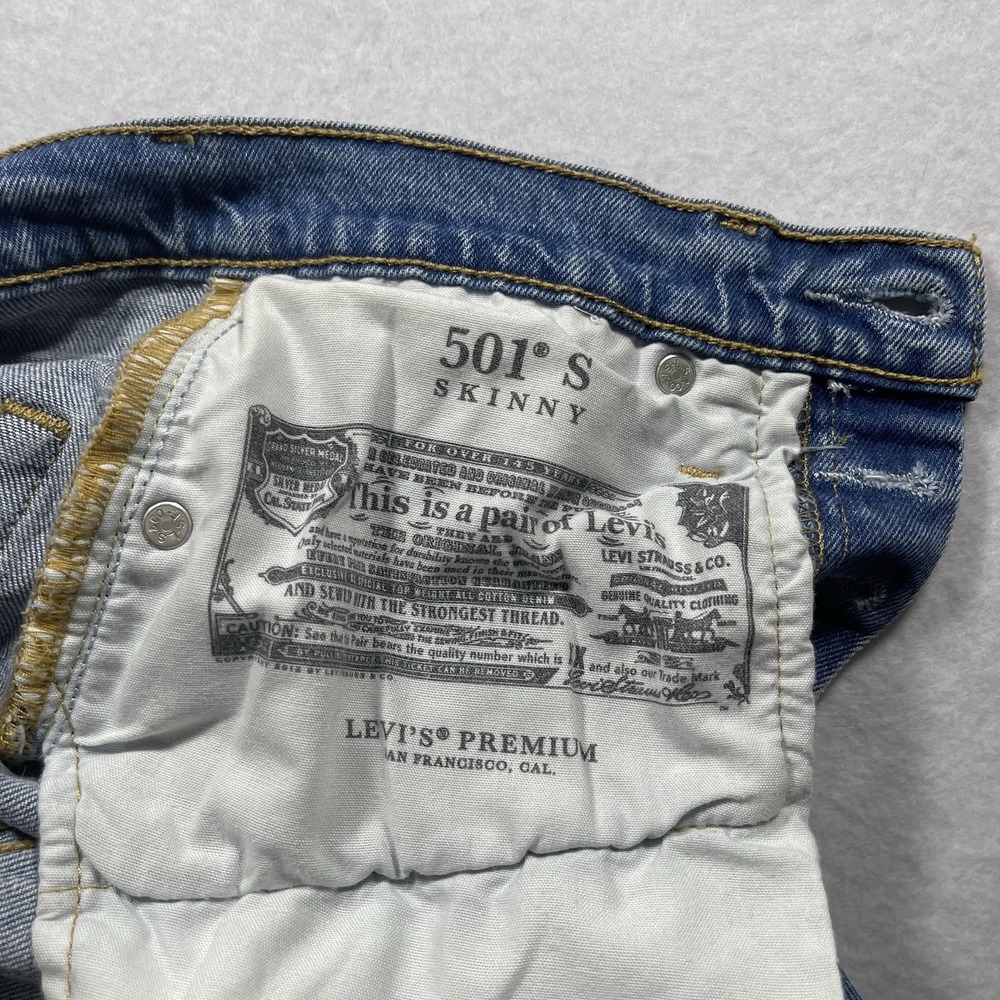 Levi's Premium 501 Skinny Jeans W25 L28 Button Fly Blue Stretch Denim Women's - Picture 8 of 13
